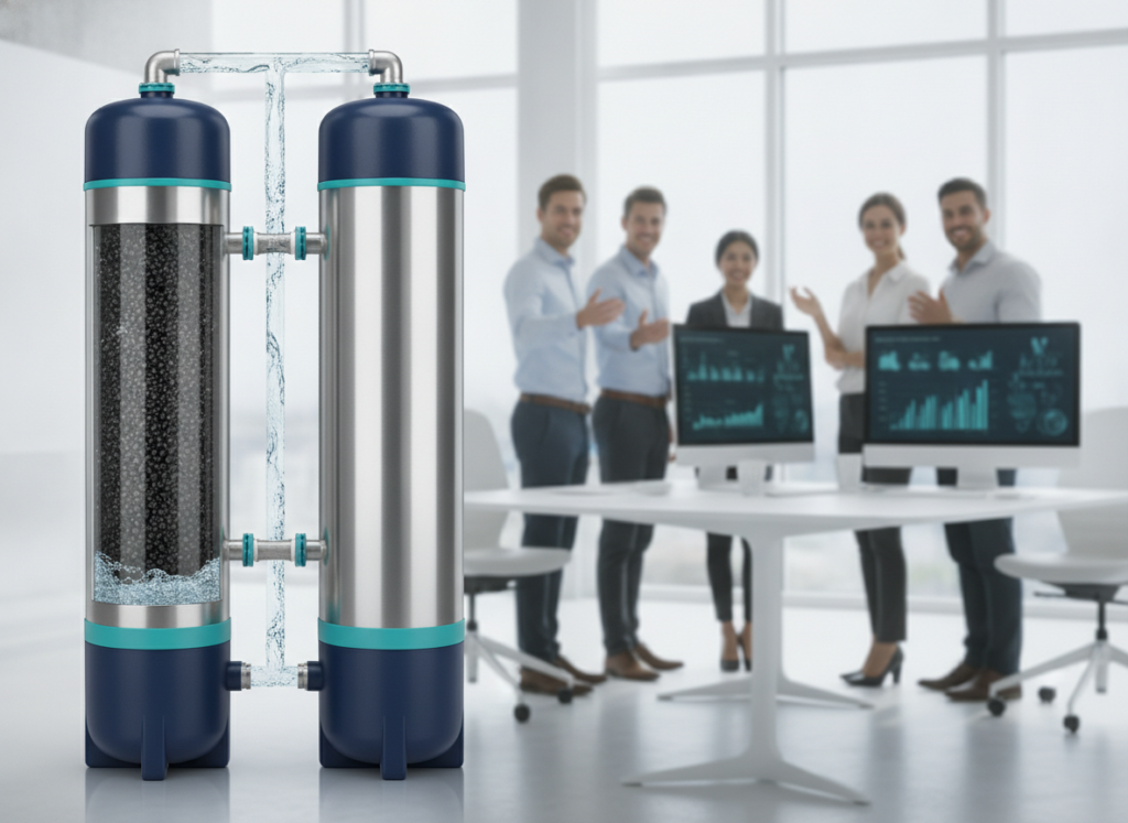 Granular activated carbon filtration vessels removing chlorine and organic contaminants