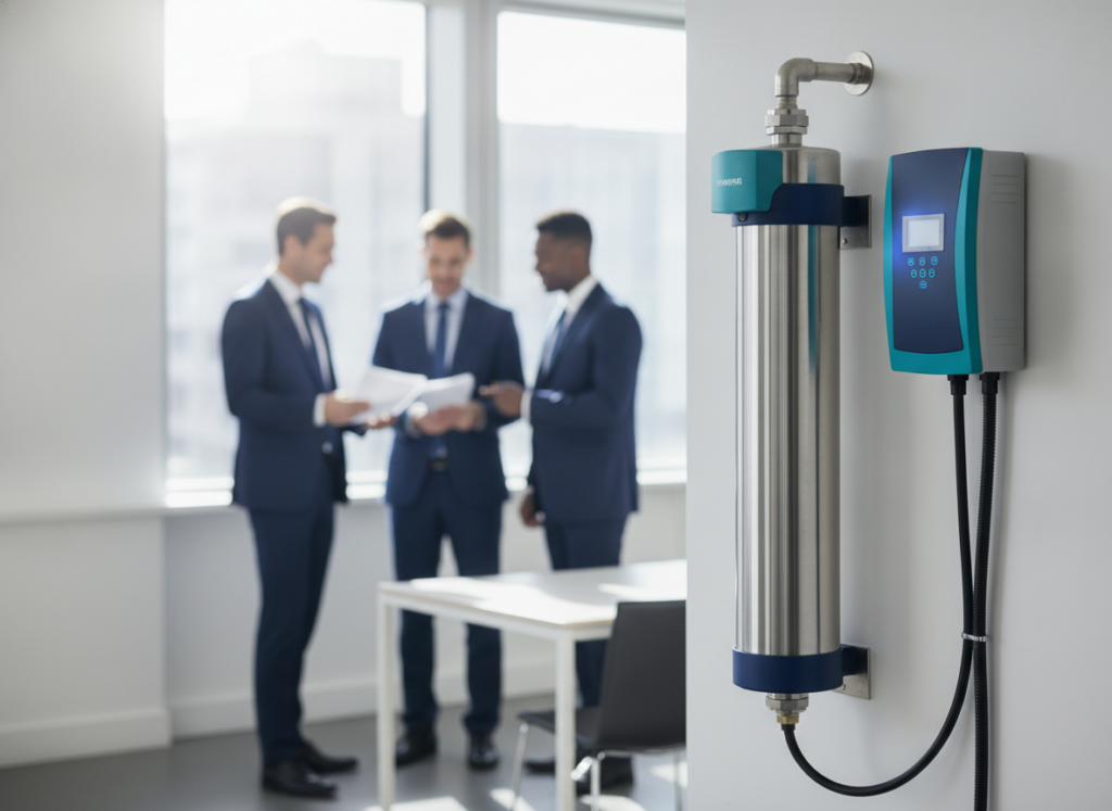 Ultraviolet water disinfection system with stainless steel UV reactor chamber